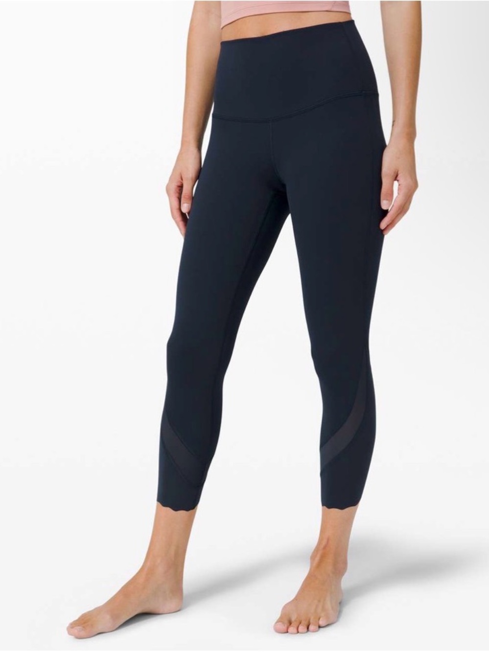 •LULULEMON• Wunder Under High-Rise Crop 23" Scallop Full-On Luxtreme Sz 14 Navy